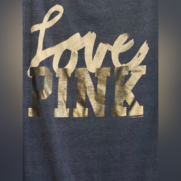 PINK Victoria's Secret Blue Sweatshirt with White and Silver Print - Picture 2 of 5